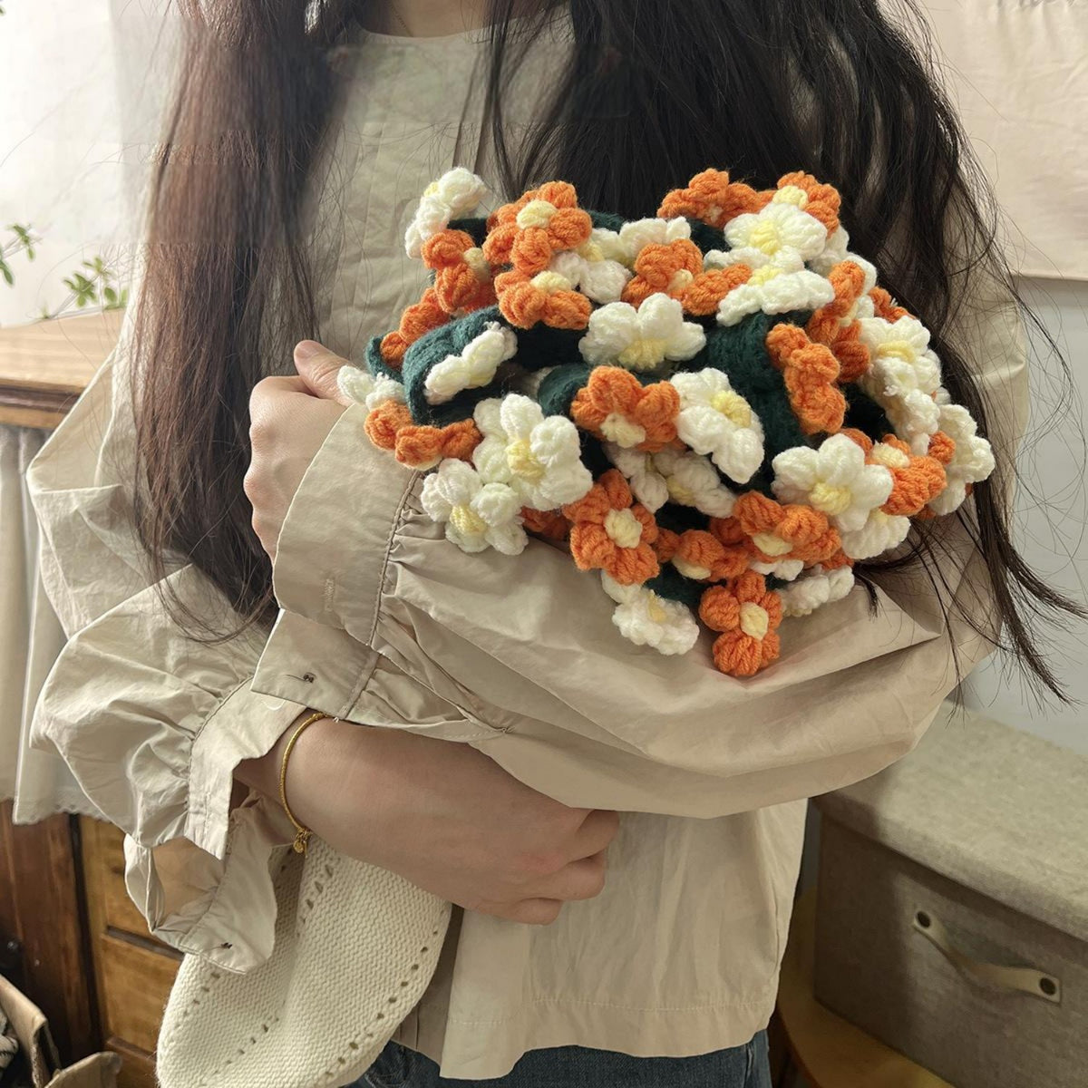 Hand-Knitted Daisy Blanket Bouquet Blanket Ready-Made Hand-Woven Flower Blanket, Gift For Mother And Girlfriend