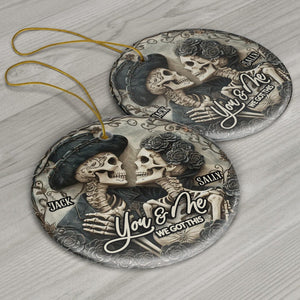 You & Me - Personalized Skull Ceramic Circle Ornament