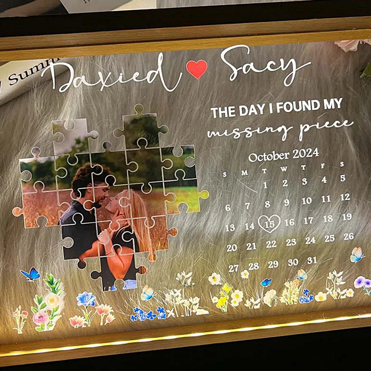 The Day I Found My Missing Piece - Personalized Led Night Light Frame, Valentine's Day Gifts