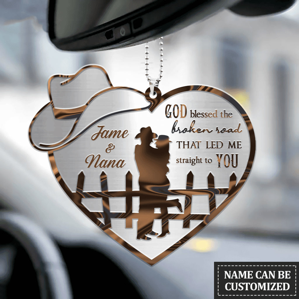 Cowboy And Cowgirl - Personalized Couple Car Hang Ornament