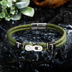 Personalized Bike Chain Bead Bracelet with Engraved Family Name Birthday Father's Day Gift for Man