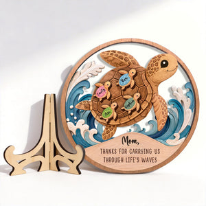 Personalized Wooden Sea Turtle Family Plaque, Unique Mom Gift, Turtle Lover Keepsake