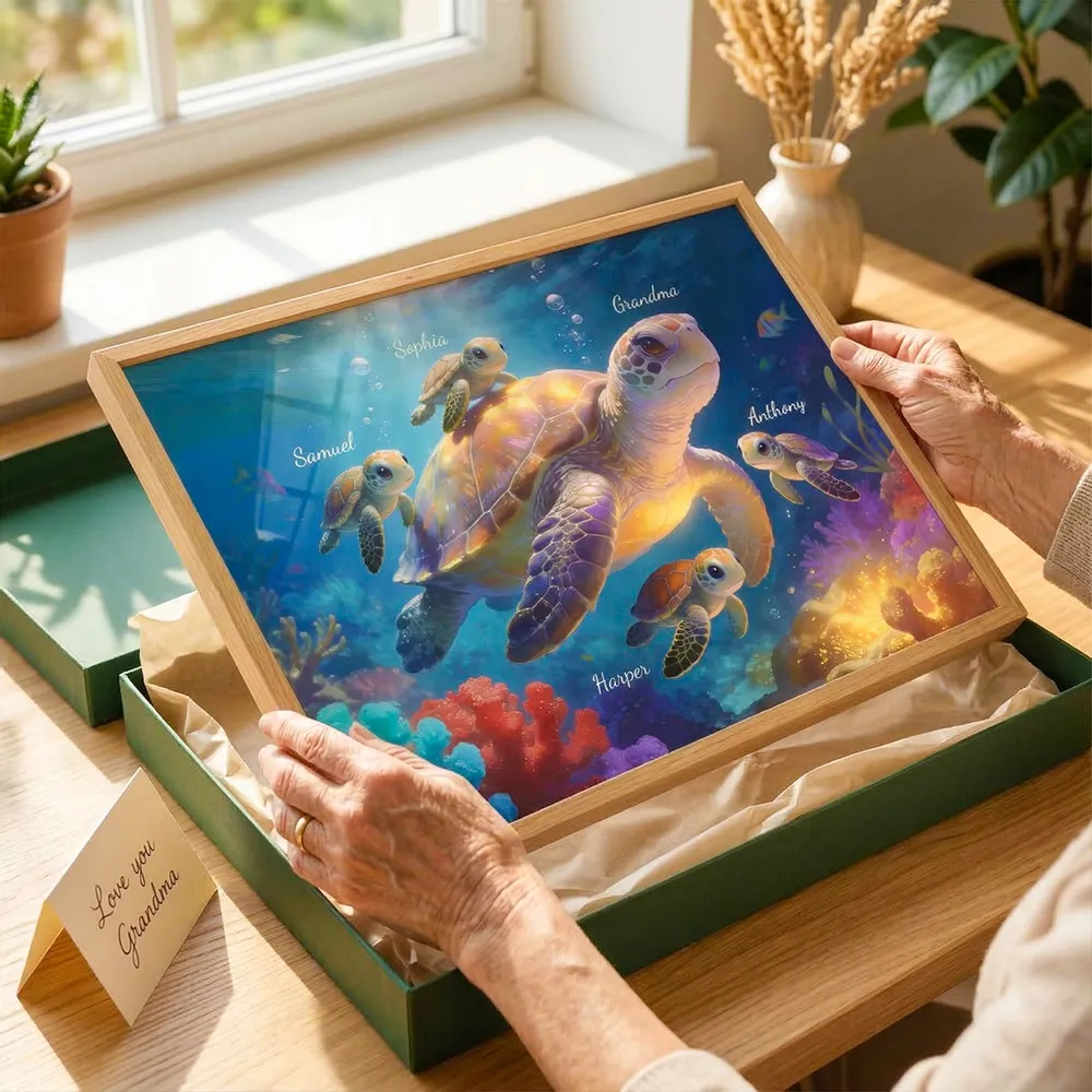 Grandma Grandkids Sea Turtles - Personalized Poster - Mother's Day Gift For Grandma