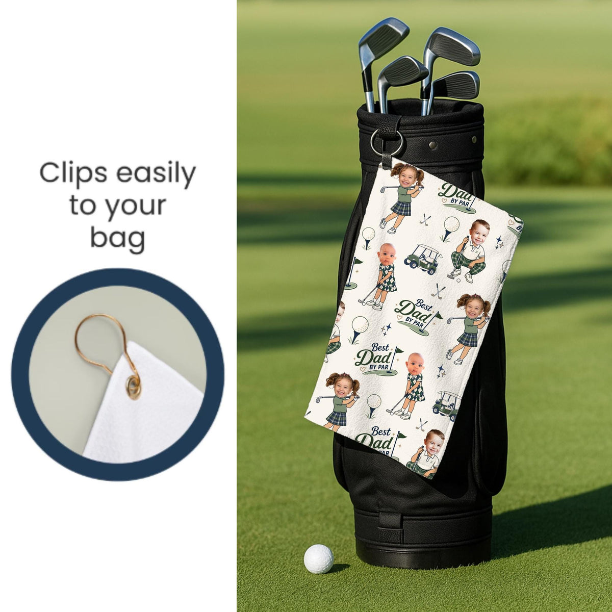Personalized Golf Towel, Custom Photo Dad Gift from Kids, Father's Day Golfing Keepsake