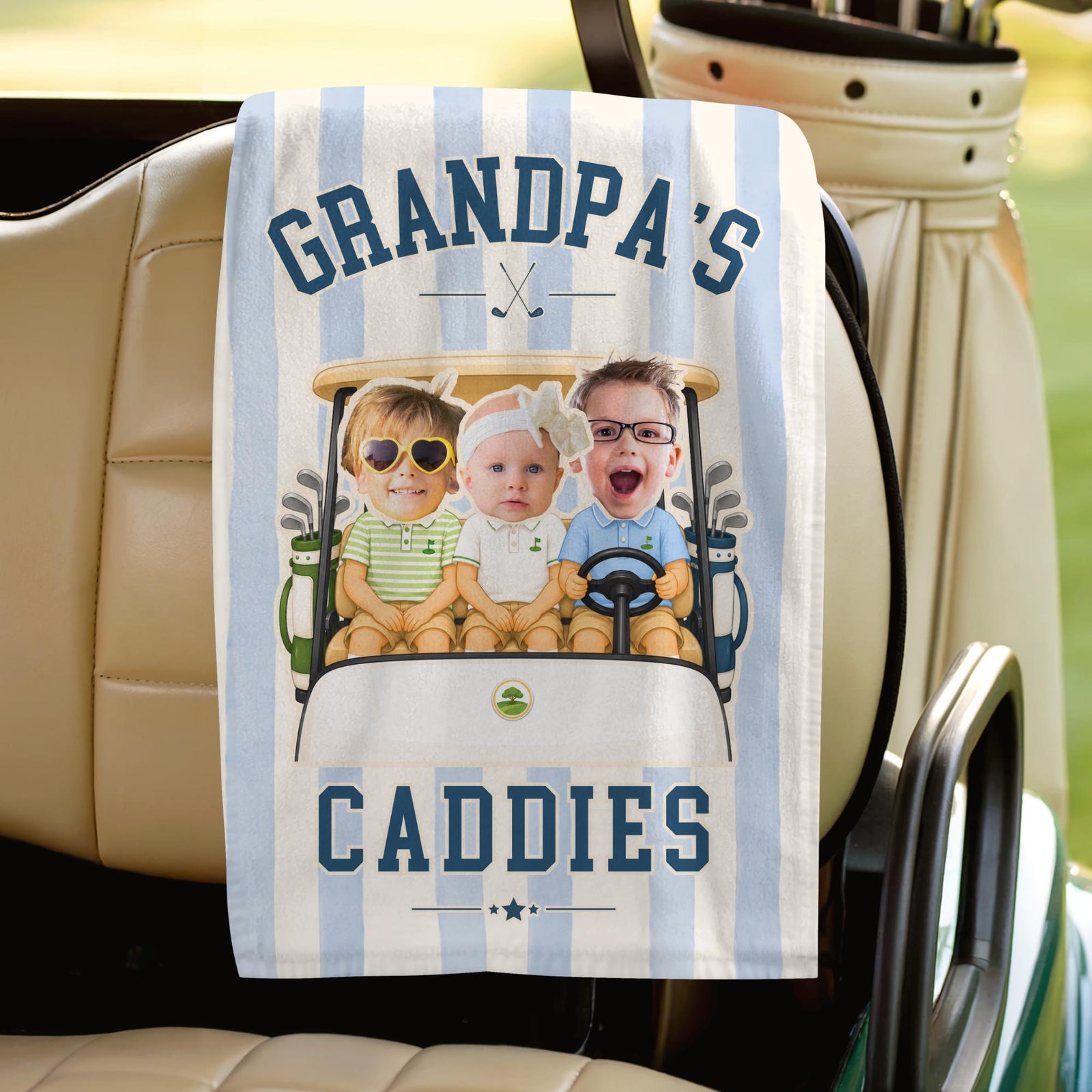 Personalized Dad Golf Towel, Papa's Caddies Golf Gift from Kids, Custom Photo Faces for Grandfather
