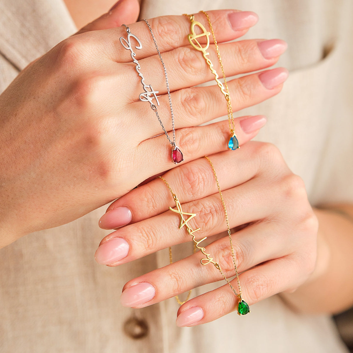 Personalized Handmade Birthstone Name Necklace, Gift For Her