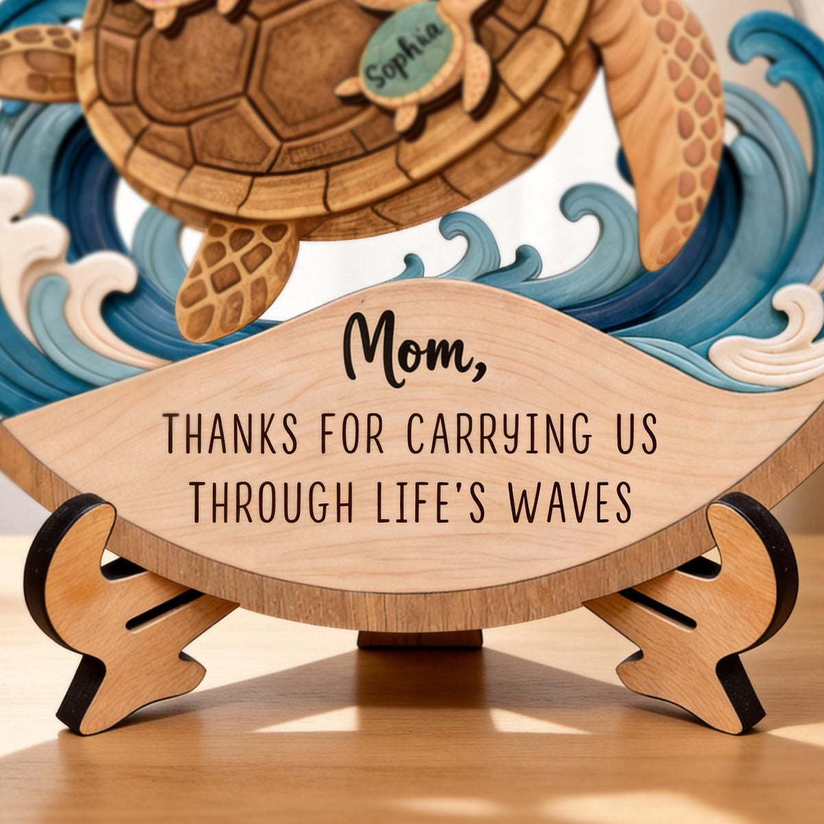Personalized Wooden Sea Turtle Family Plaque, Unique Mom Gift, Turtle Lover Keepsake