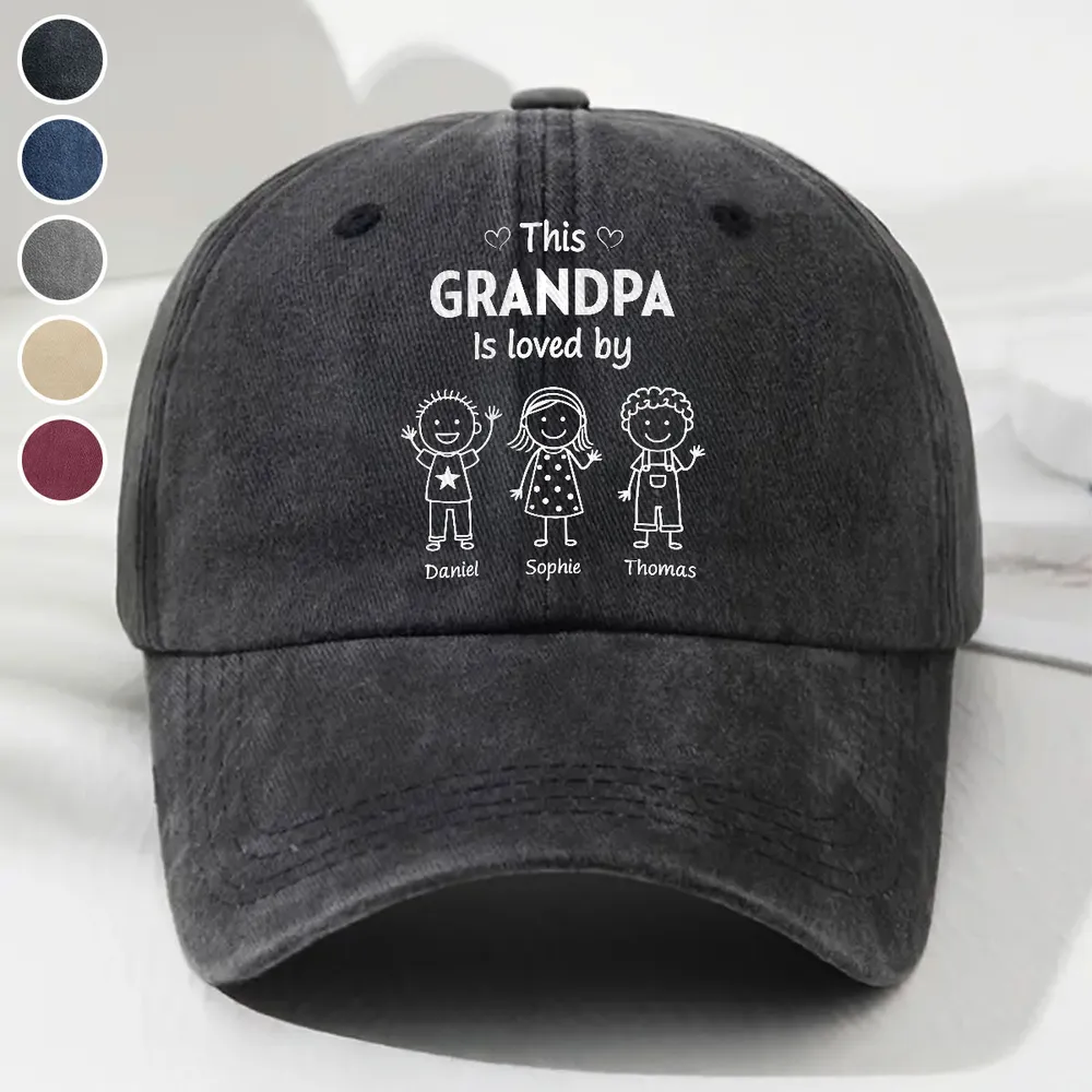 This Grandpa Is Loved By - Personalized Custom Vintage Washed Denim Cap