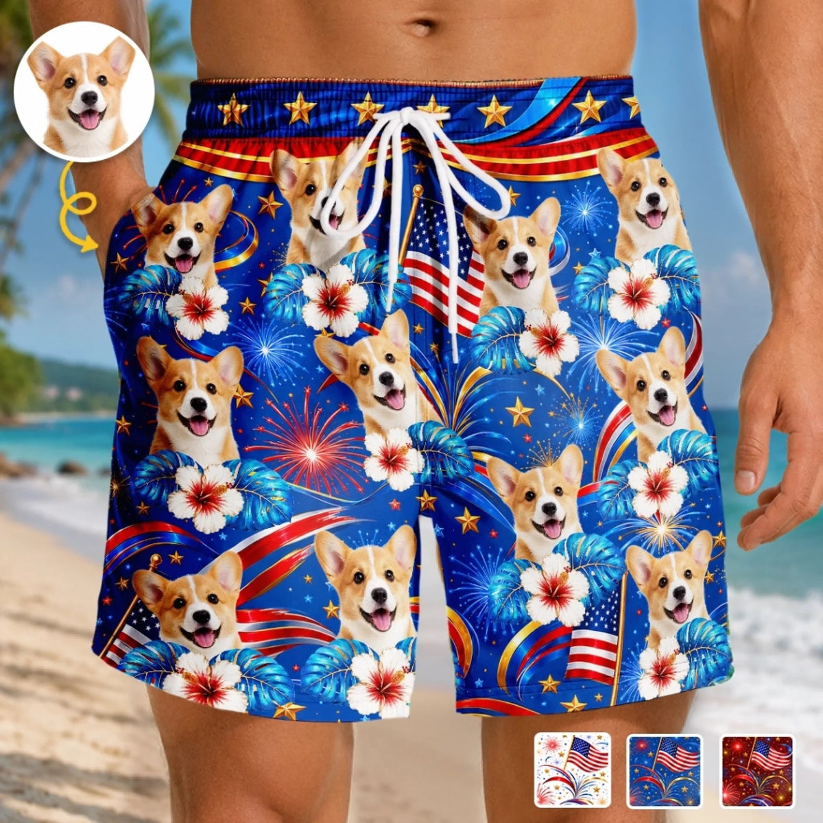 Personalized Photo Tropical Hawaiian Aloha Men America Beach Shorts - Gifts For Dog Cat Lovers