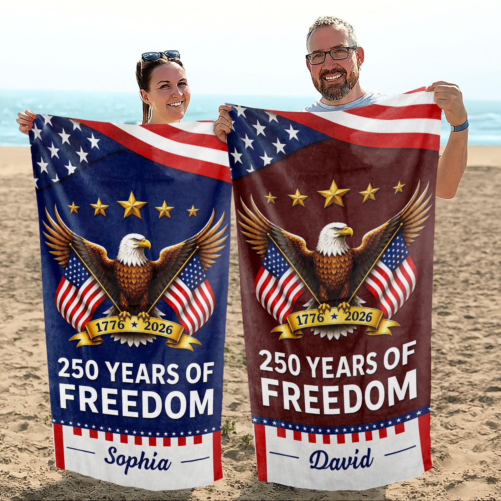 250 Years Of Freedom, Personalized Beach Towel, Gift For Patriots
