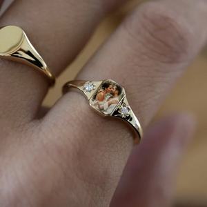 Custom Photo Personalized Rings With 2 Birthstones, Gift for Couple, Family