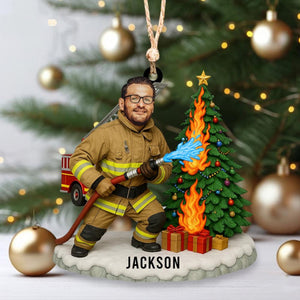 Personalized Photo Firefighter Christmas Ornament - Gift For Fireman
