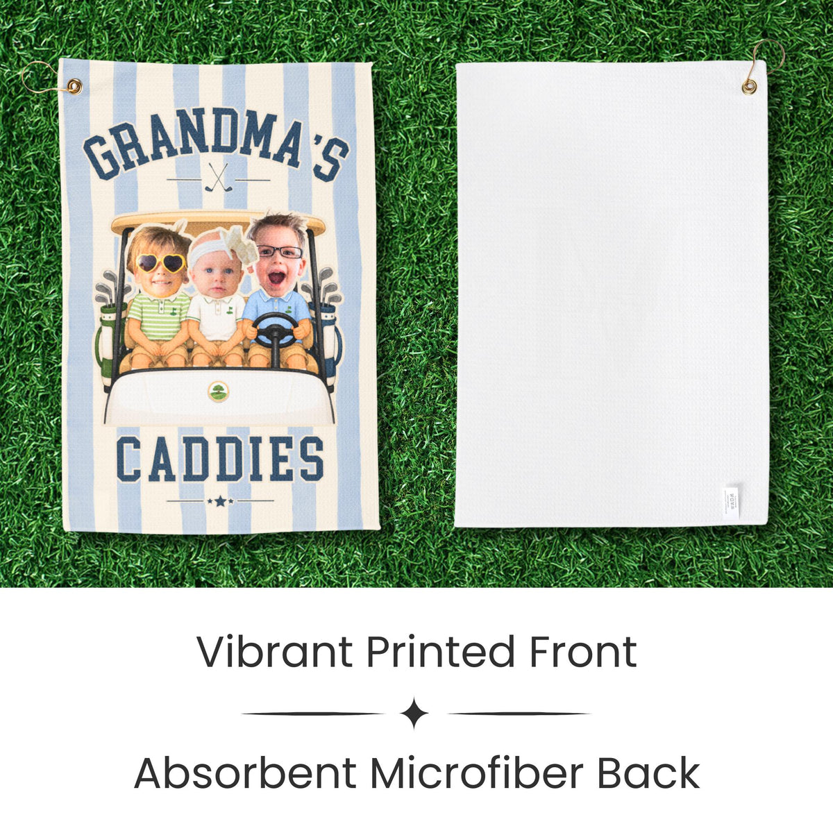 Personalized Dad Golf Towel, Papa's Caddies Golf Gift from Kids, Custom Photo Faces for Grandfather