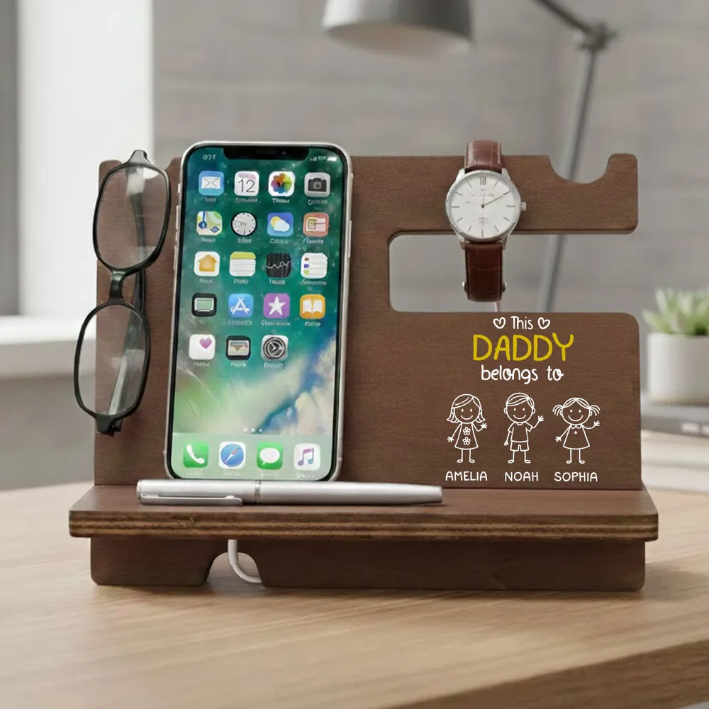 This Grandpa Belongs To Us - Personalized Custom Wood Phone Docking Station
