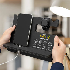 This Grandpa Belongs To Us - Personalized Custom Wood Phone Docking Station