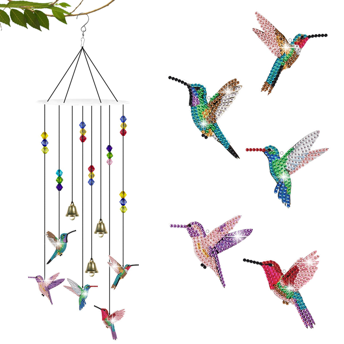 Diamond Painting Kits, Hummingbird Diamond Art Wind Chimes - Gift For Bird Lovers