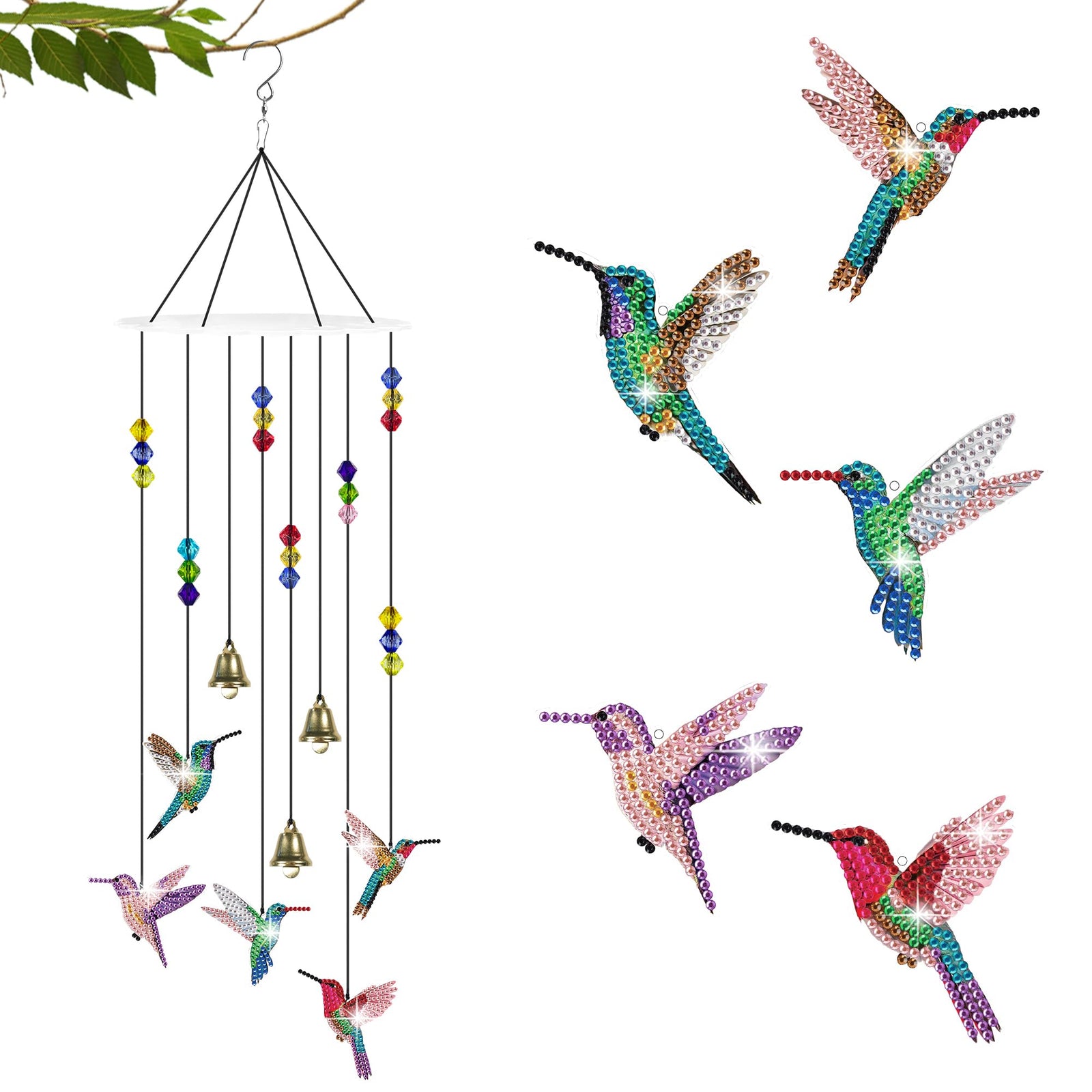 Diamond Painting Kits, Hummingbird Diamond Art Wind Chimes - Gift For Bird Lovers