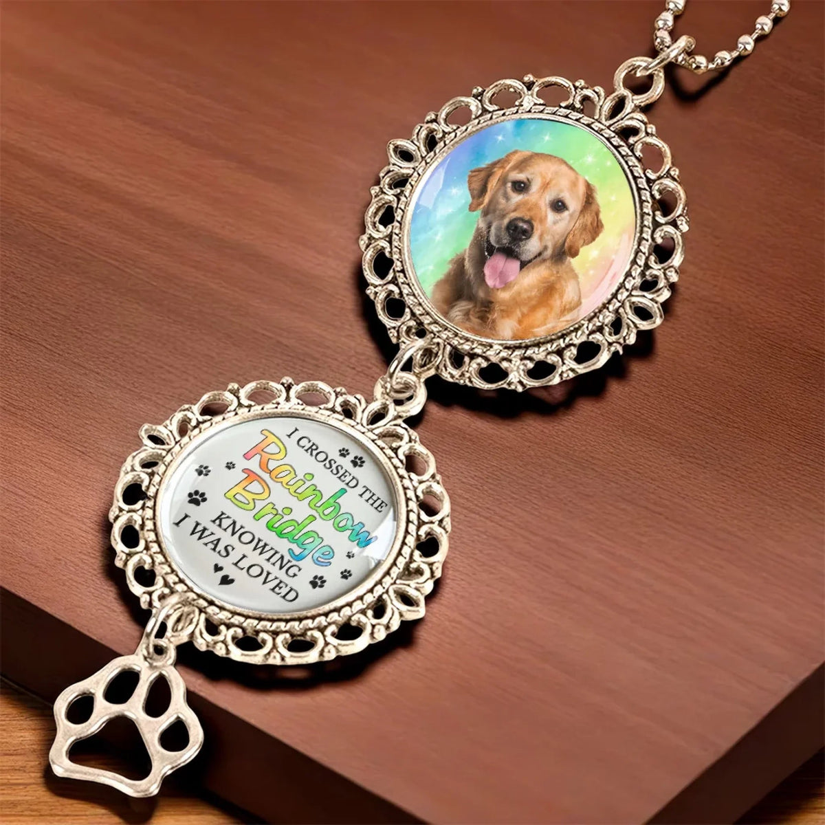 A Piece Of My Heart Is At The Rainbow Bridge - Personalized Metal Car Hanging Ornament With Charm - Sympathy Gift For Pet Owners, Pet Lovers