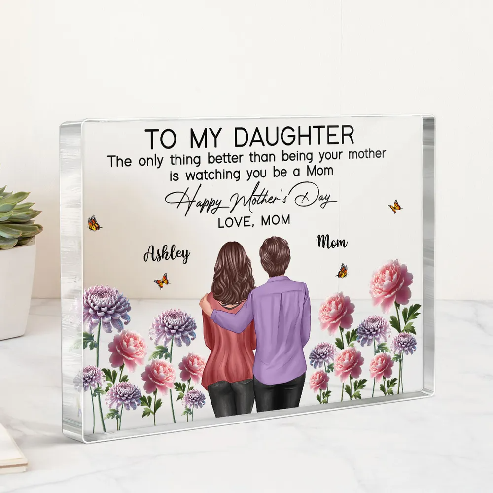 To My Daughter From Mom Happy Mother's Day Birth Flower Personalized Acrylic Block Plaque, Mother's Day Gift For Daughter