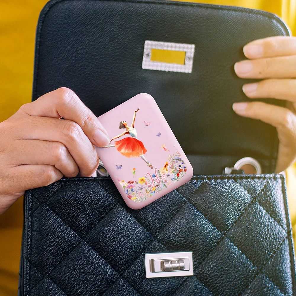 Personalized Ballet Girl Birth Flower LED Double-Sided Compact Makeup Mirror Gift for Ballerina