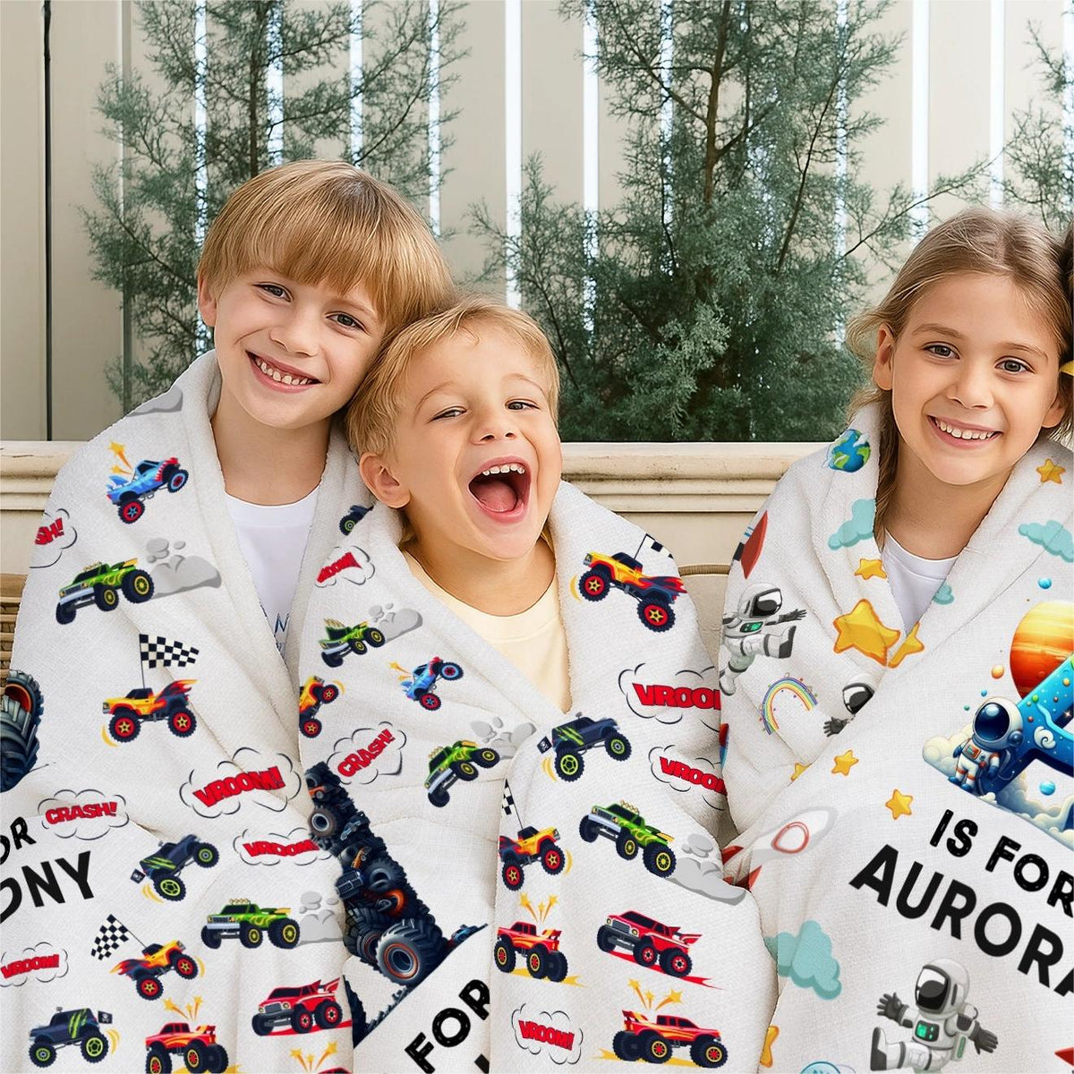 Monster Truck, Astronaut Letter - Personalized Kid Blanket