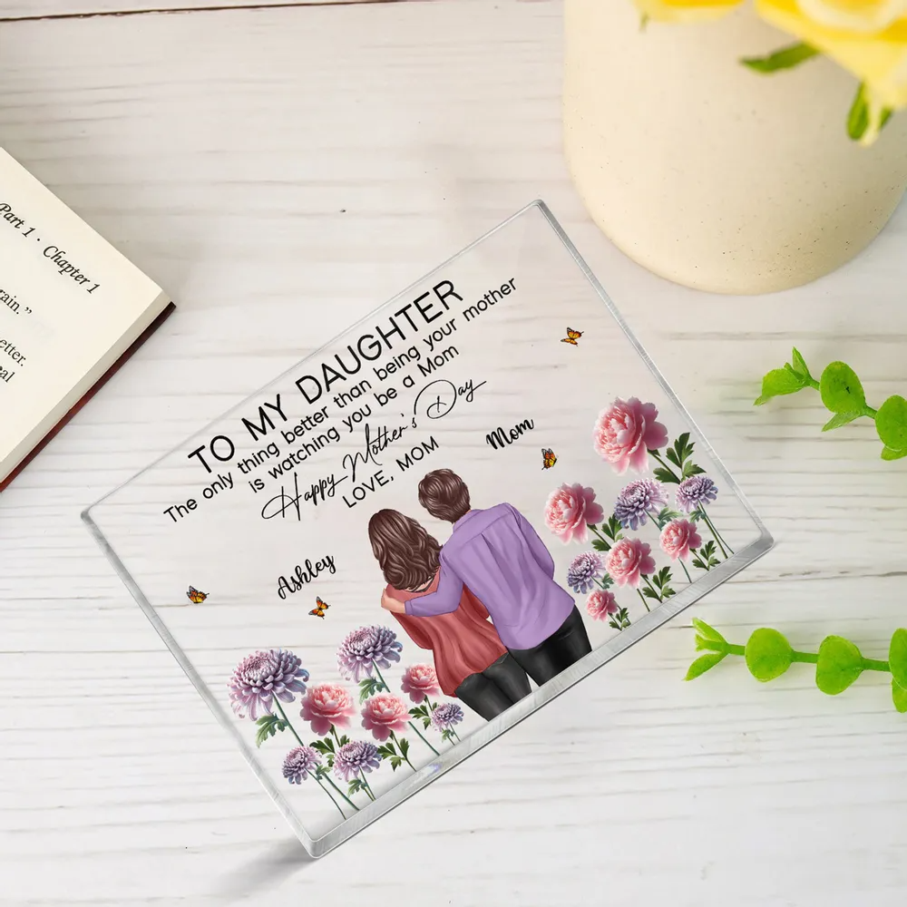 To My Daughter From Mom Happy Mother's Day Birth Flower Personalized Acrylic Block Plaque, Mother's Day Gift For Daughter