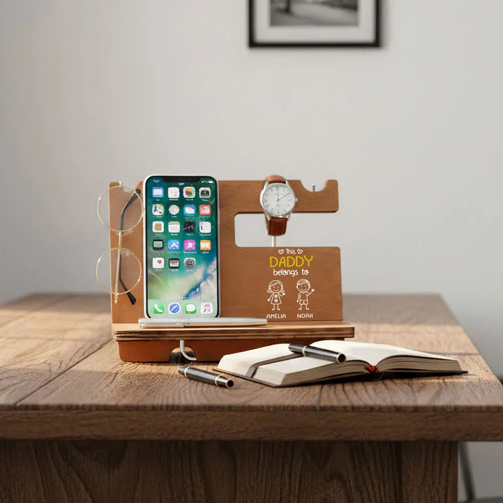 This Grandpa Belongs To Us - Personalized Custom Wood Phone Docking Station