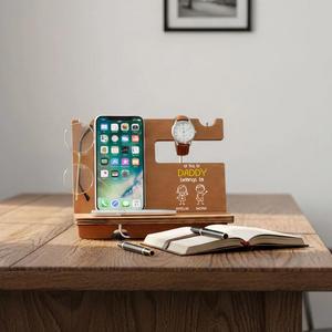 This Grandpa Belongs To Us - Personalized Custom Wood Phone Docking Station