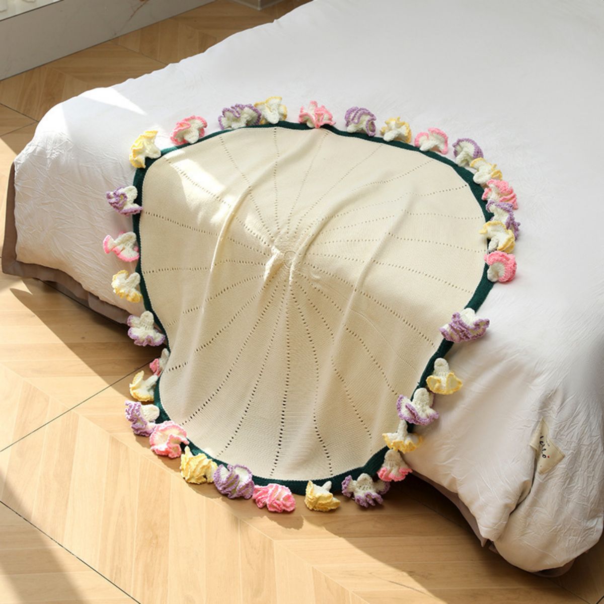 Hand-Knitted Rainbow Carnation Blanket Ready-Made Gift for Mother's Day