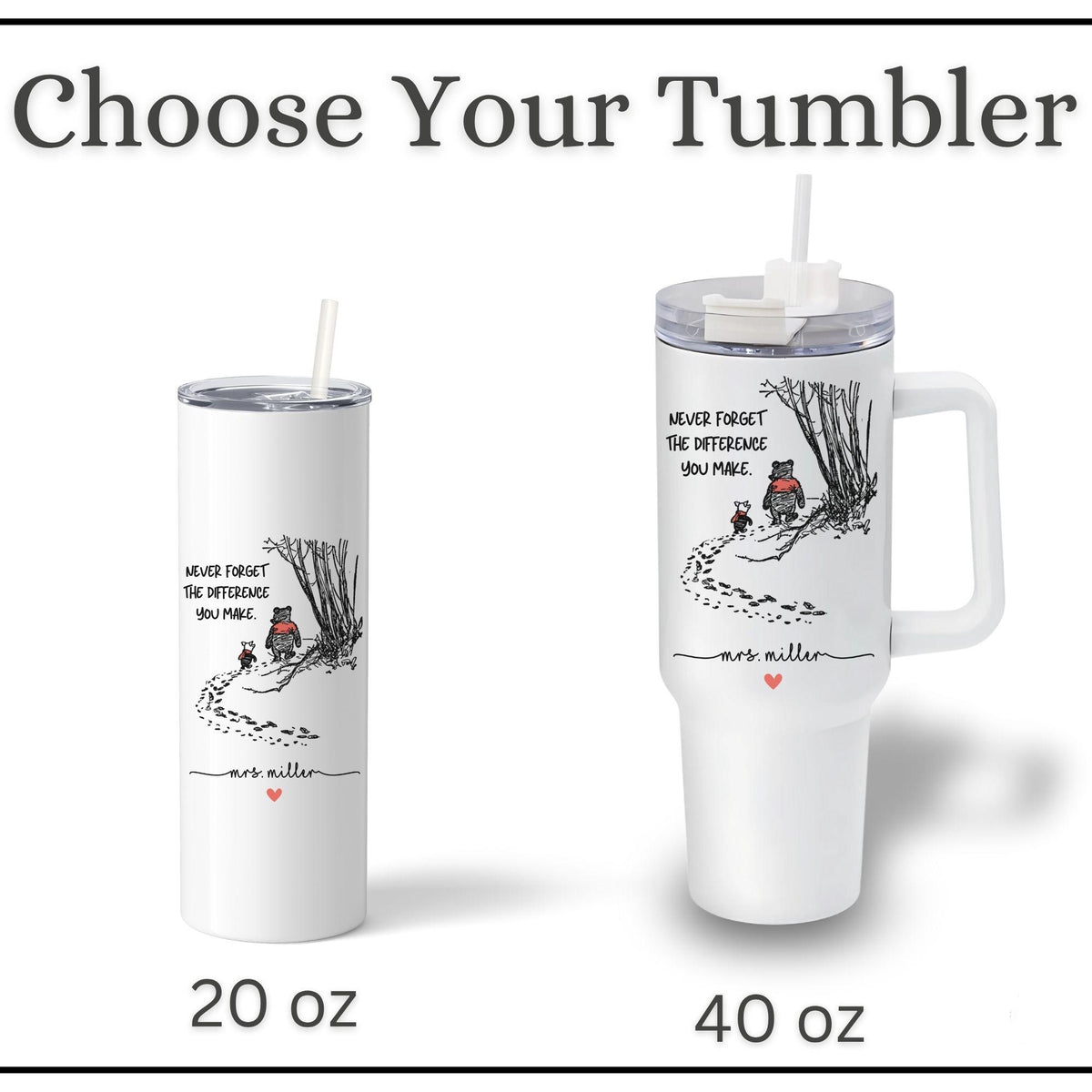 Never Forget the Difference You Make - Personalized Teacher 40oz/20oz Tumbler with Handle
