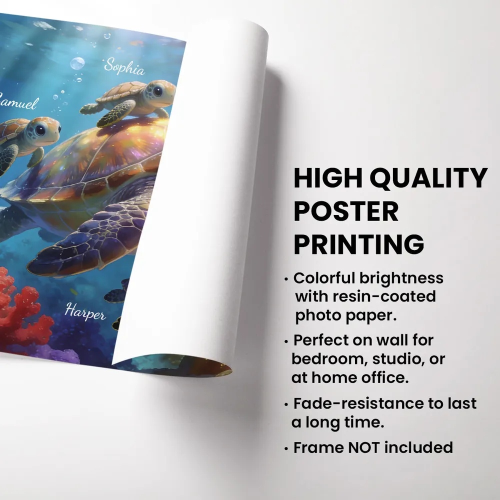 Grandma Grandkids Sea Turtles - Personalized Poster - Mother's Day Gift For Grandma