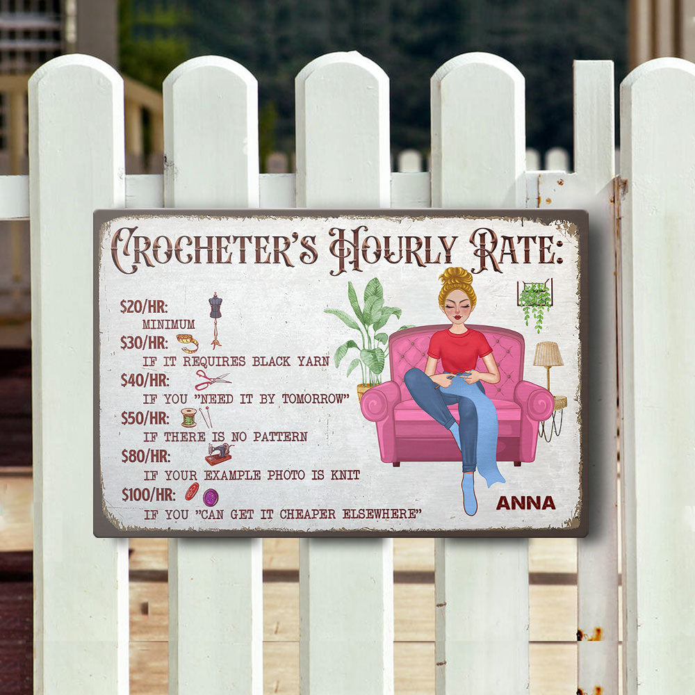 Personalized Crochet And Knitting Hourly Rate Metal Sign Metal Sign, Gift for Crochet & Knitting Lovers