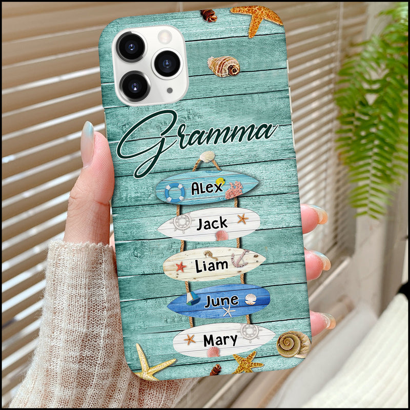Surfboard Grandkids Personalized Phone case Perfect Gift for Grandmas Moms Aunties