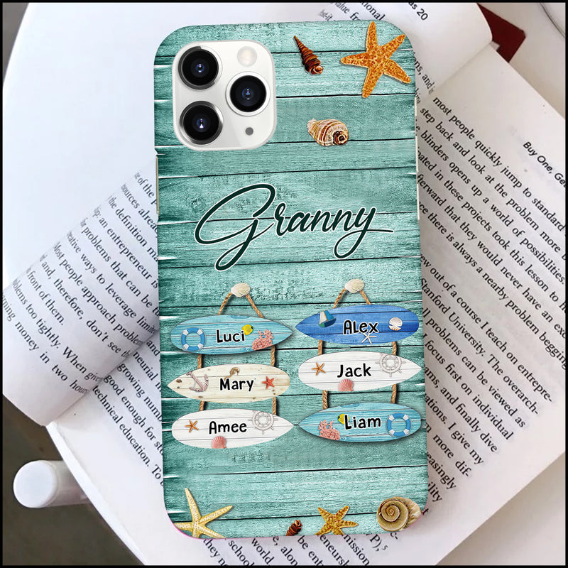 Surfboard Grandkids Personalized Phone case Perfect Gift for Grandmas Moms Aunties