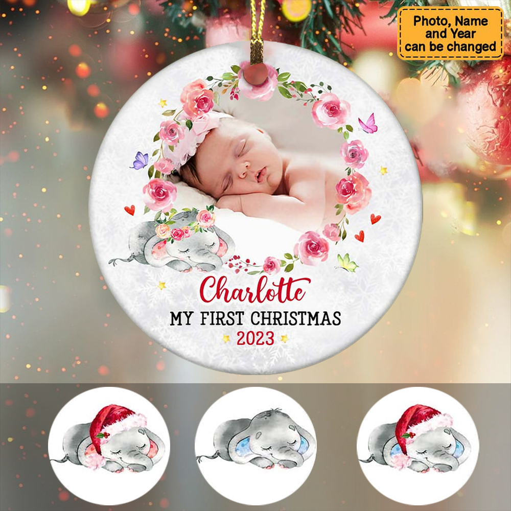 Baby's First Christmas Elephant Circle Ornament