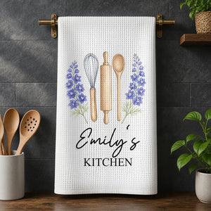 Personalized Floral Kitchen Towel With Baking Utensils - Gift For Grandma & Mom