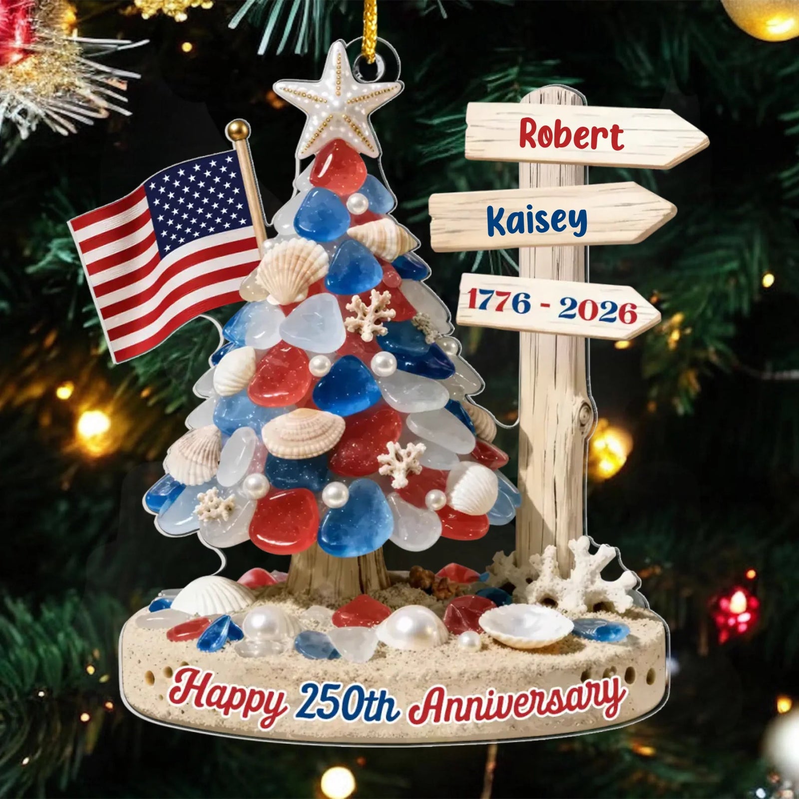 Personalized Acrylic Ornament - Patriotic Gift for Family, America 250 Keepsake
