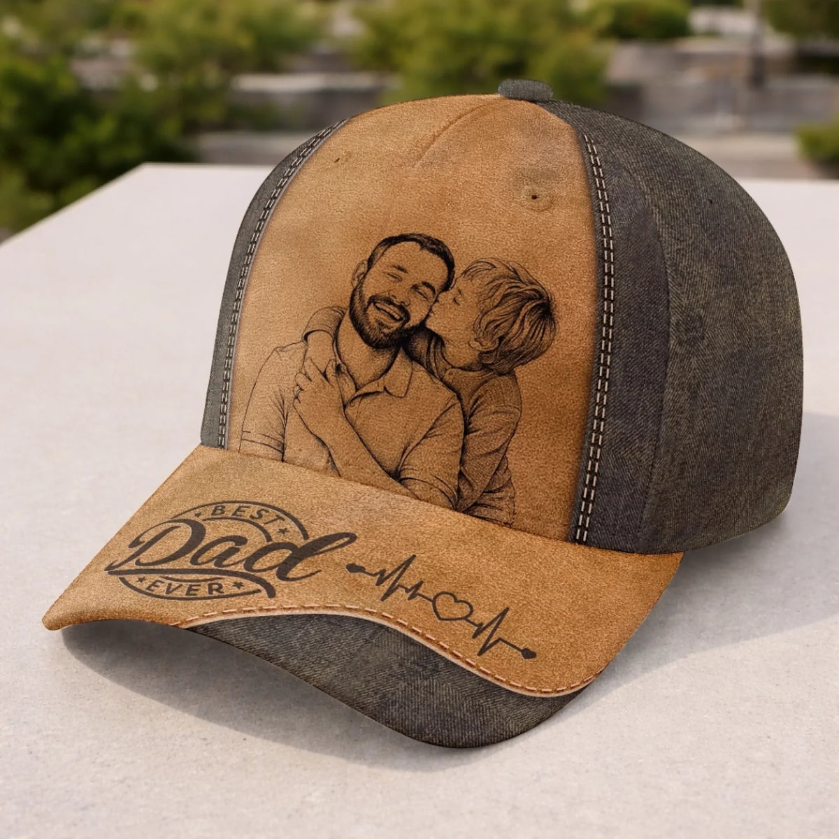 Custom Photo Sketch Line Art Dad - Personalized Classic Cap - Father's Day Gift For Dad, Daddy, Papa, Grandpa