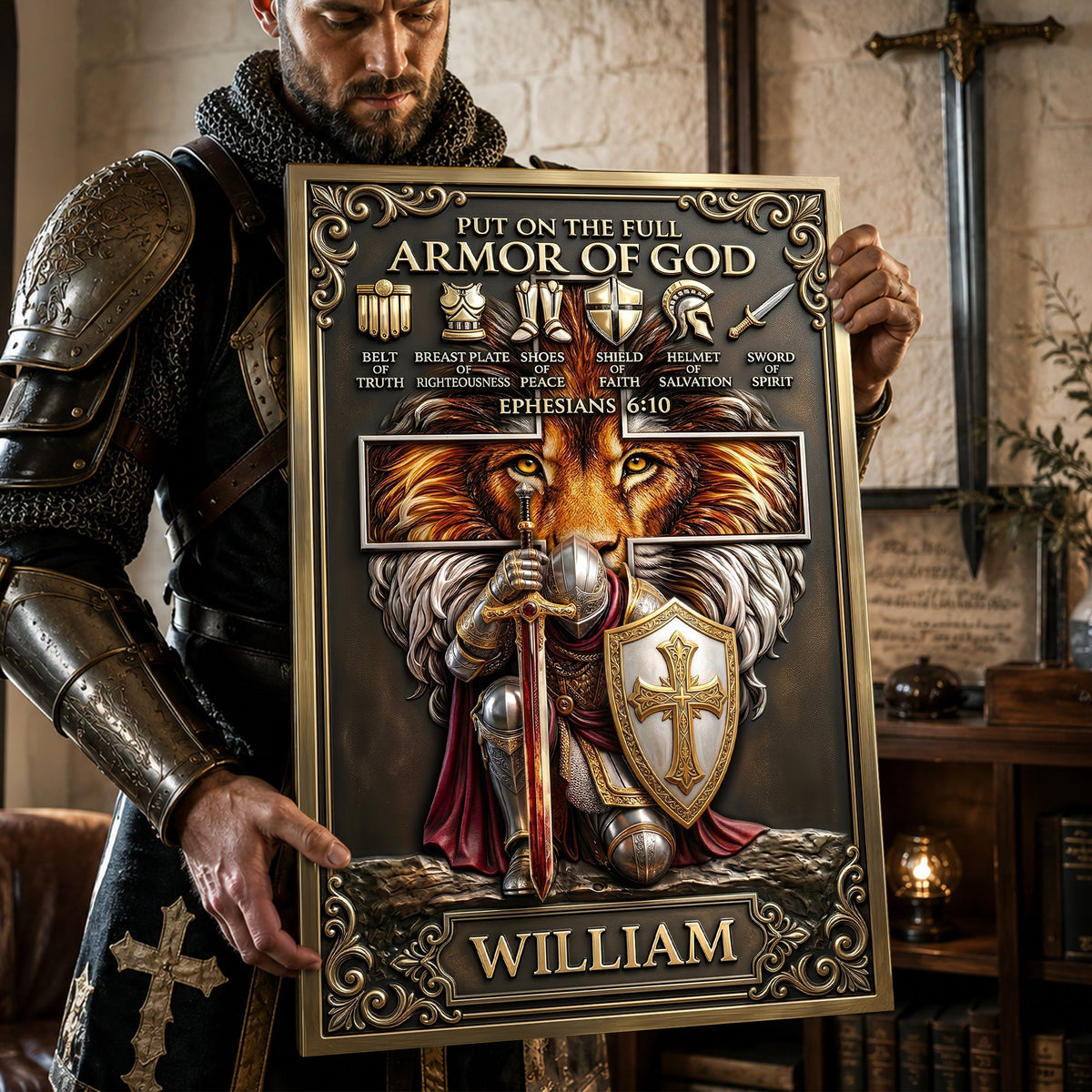 Kneeling Knight Jesus Printed Poster - Personalized Gifts For Christians