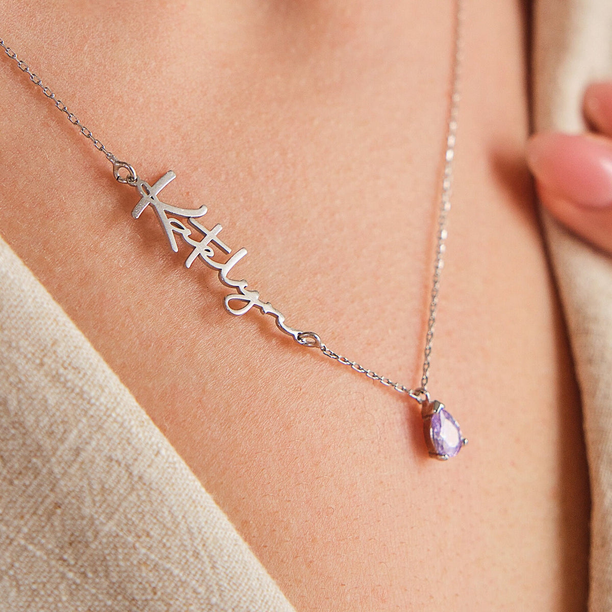Personalized Handmade Birthstone Name Necklace, Gift For Her