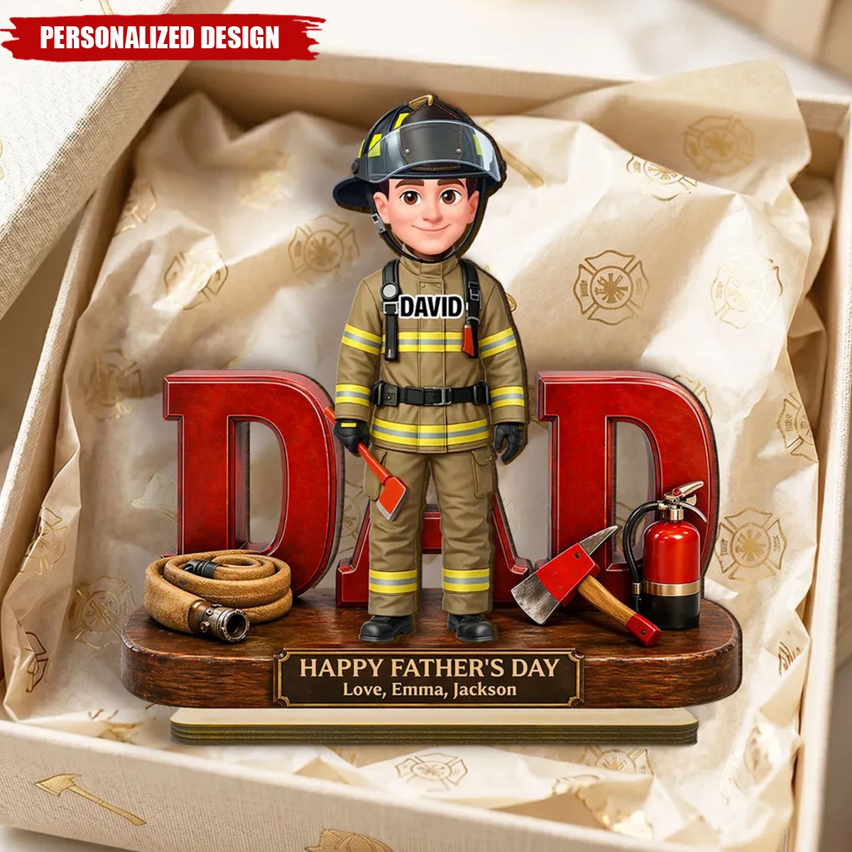 Proud American Firefighter Dad-Personalized Wooden Plaque-Father's Day Gift For Dad