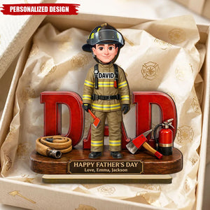 Proud American Firefighter Dad-Personalized Wooden Plaque-Father's Day Gift For Dad