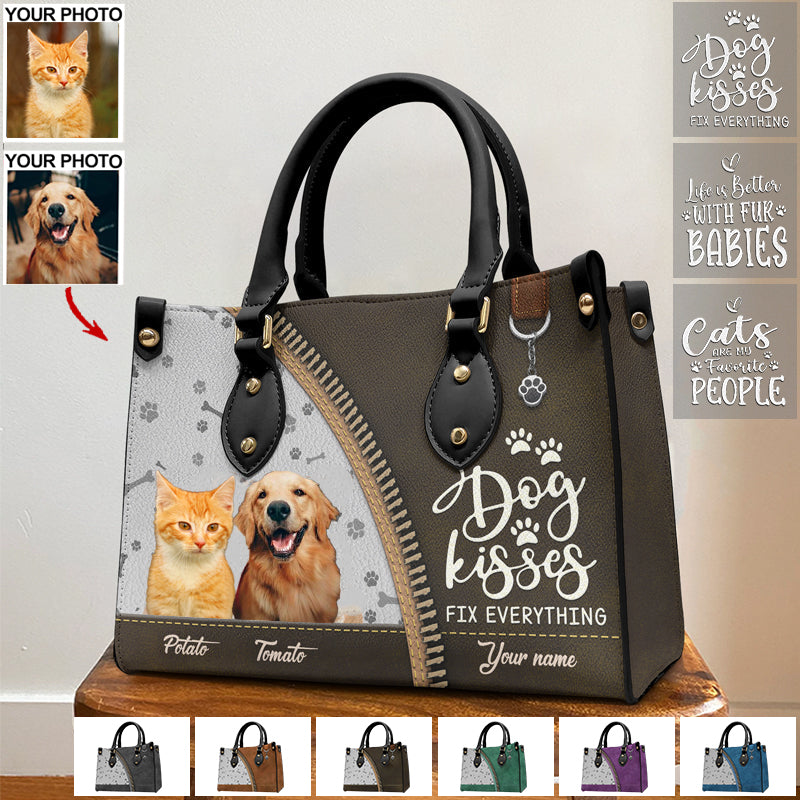 Custom Photo Life Is Better With Fur Babies - Dog & Cat Personalized Custom Leather Handbag - Gift For Pet Owners, Pet Lovers