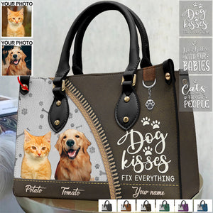 Custom Photo Life Is Better With Fur Babies - Dog & Cat Personalized Custom Leather Handbag - Gift For Pet Owners, Pet Lovers