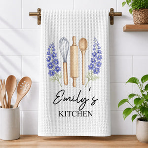 Personalized Floral Kitchen Towel With Baking Utensils - Gift For Grandma & Mom