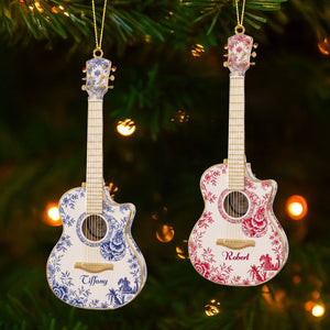 Guitar Toile de Jouy - Personalized Acrylic Ornament - Christmas Gift For Guitar Lovers