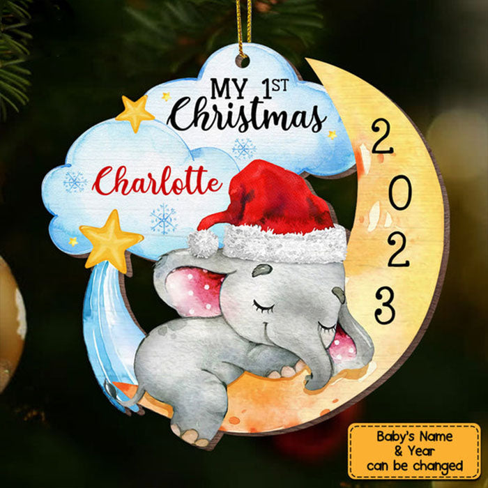 Personalized Elephant Baby First Christmas Ornament