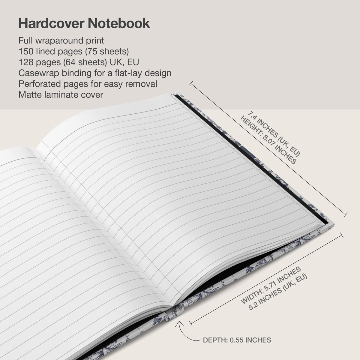 Blue Toile Personalized Journal, Custom Name Notebook