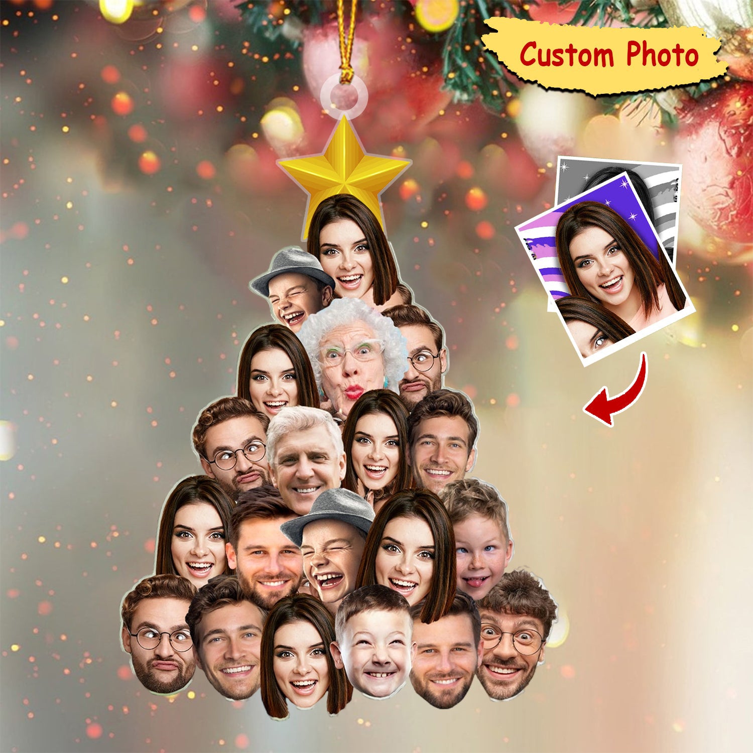 Unique Gift Upload Photos Christmas Tree 2023 Personalized Ornament