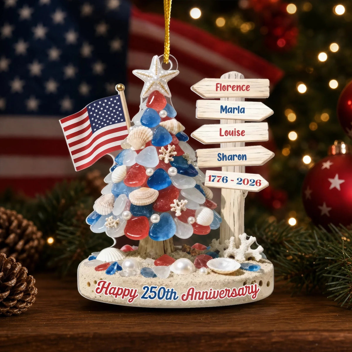 Personalized Acrylic Ornament - Patriotic Gift for Family, America 250 Keepsake